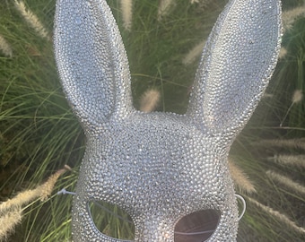 Bling Bunny Mask - Sparkling Rhinestone Rabbit Mask - Rhinestone Costume Accessory - Handcrafted Bling Assassin Design