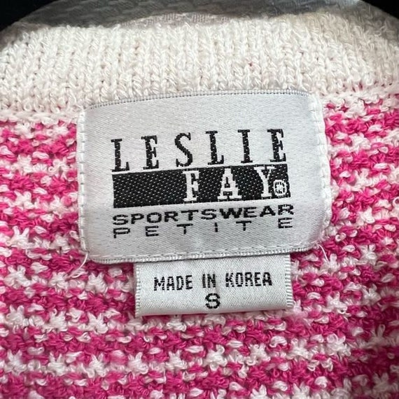 Vintage Leslie Fay Pink White Knit Short Sleeve B… - image 6