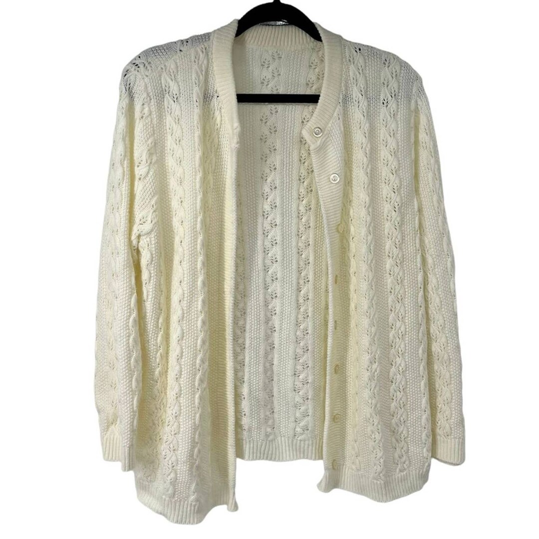 Vintage Cream Cable Knit Cardigan Etsy