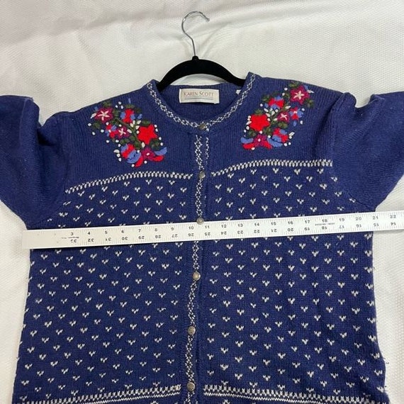 Vintage Karen Scott Blue Floral Crewel Embroidere… - image 6