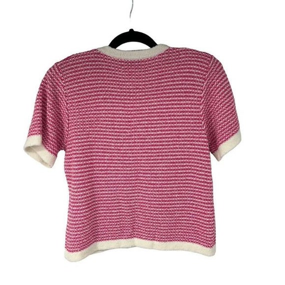 Vintage Leslie Fay Pink White Knit Short Sleeve B… - image 2