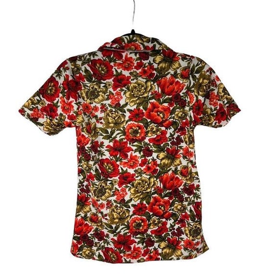 Vintage Bright Floral Collared Short Sleeve Top - image 3