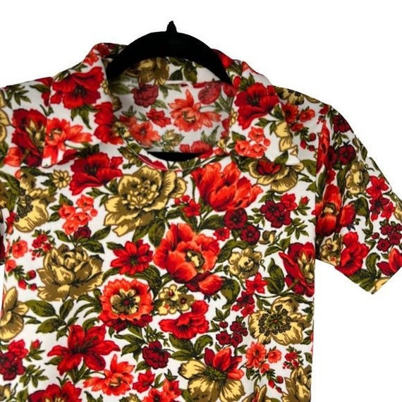 Vintage Bright Floral Collared Short Sleeve Top - image 2