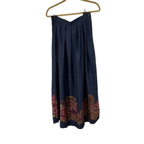 Vintage Denim Blue Paisley Floral Midi Skirt. - image 2