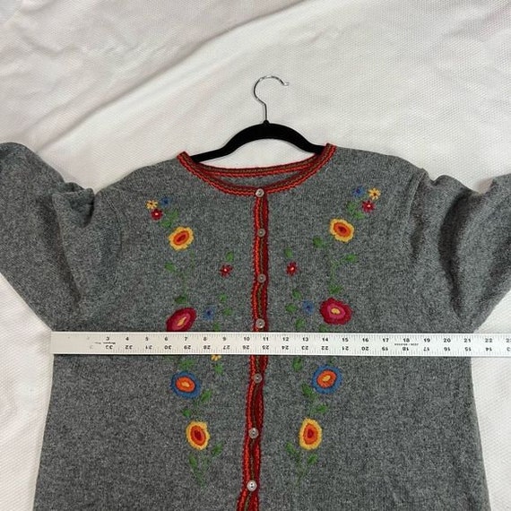 Vintage Heather Gray Floral Embroidered Dark Red … - image 6