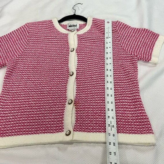 Vintage Leslie Fay Pink White Knit Short Sleeve B… - image 3