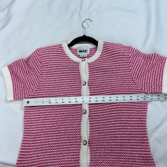 Vintage Leslie Fay Pink White Knit Short Sleeve B… - image 4