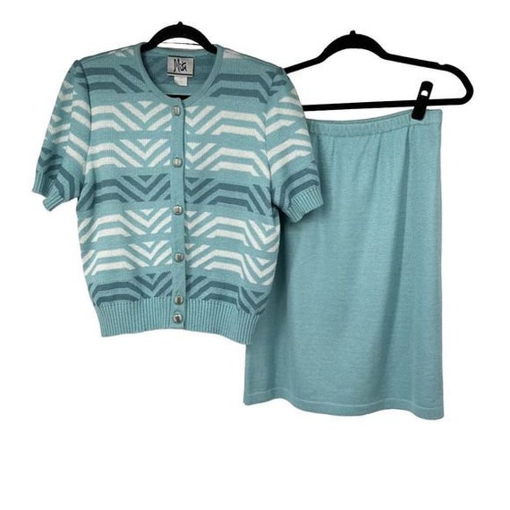 Vintage Mita Turquoise Knit Sweater & Skirt Set
