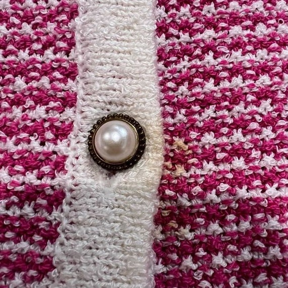 Vintage Leslie Fay Pink White Knit Short Sleeve B… - image 7