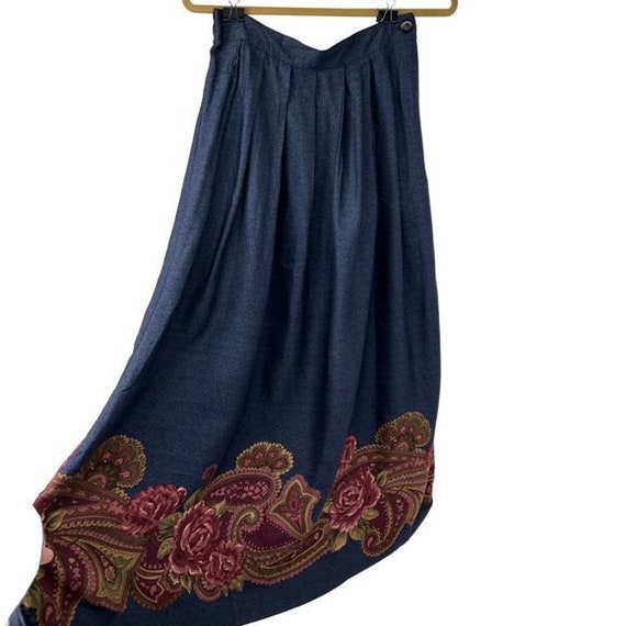 Vintage Denim Blue Paisley Floral Midi Skirt. - image 4