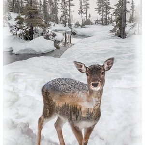 Deer Fawn Quilt Cotton Fabric Panel from Call of the Wild Digital Collection for Hoffman Fabrics - V5211H-345 - 30”x43&quot; Panel