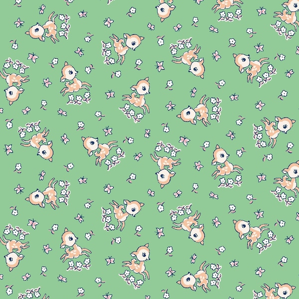 Frolic in the Meadow Green Apple Quilt Cotton Fabric from Everything But The Kitchen Sink XVI by RJR Studio - 1930's - Continuous 1/2 Yard