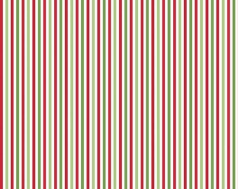 1/8&quot; Red Green & White Stripe Quilting Cotton Fabric by Riley Blake Designers #C495-CHRISTMAS - Continuous 1/2 Yard