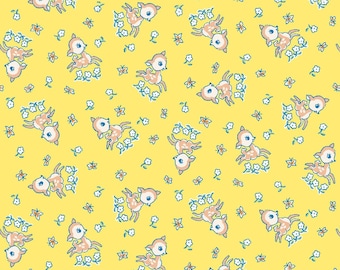 Frolic in the Meadow Sunshine Yellow Quilt Cotton Fabric - Everything But The Kitchen Sink XVI by RJR Studio - 1930's - Continuous 1/2 Yard