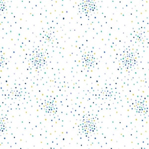 Könnte beinhalten: Ein weißer Hintergrund mit einem sich wiederholenden Muster aus kleinen blauen, grünen und gelben Punkten, die in einer kreisförmigen Form zusammen gruppiert sind.