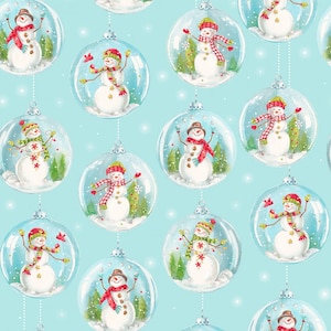 Ice Blue Snowglobes Quilting Cotton Fabric from Snow Days by Whistler Studios Collection for Windham Fabrics - 52597D1 - Continuous 1/2 Yard