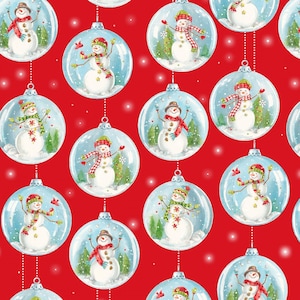 Red Snowglobes Quilting Cotton Fabric from Snow Days by Whistler Studios Collection for Windham Fabrics - 52597D-2 - Continuous 1/2 Yard