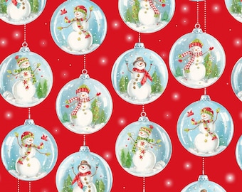 Red Snowglobes Quilting Cotton Fabric from Snow Days by Whistler Studios Collection for Windham Fabrics - 52597D-2 - Continuous 1/2 Yard