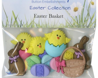 Easter Basket Button Pack - 10 piece Button Pack from Dress It Up - #1302 - Assorted Buttons for Easter and Spring Embellishments