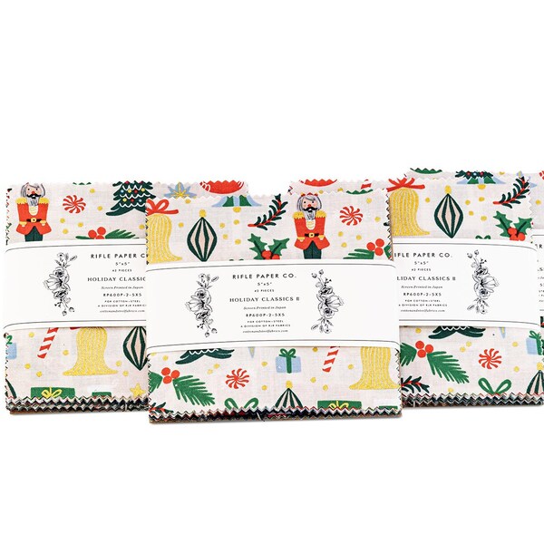 Lot de breloques Christmas Holiday Classics II 5 pouces par Rifle Paper Co pour coton et acier - RP600P-2-5x5 - 42 carrés de tissu de coton courtepointe prédécoupés de 5 pouces