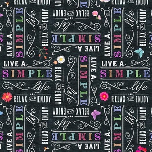 Simple Life Chalkboard Black Quilt Cotton Fabric from Simple Life by Sarah Summers for Clothworks #Y4334-3 - Continuous 1/2 Yard