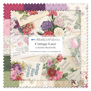 Cottage Lace, trapunta floreale vintage da 10 pollici in cotone a strati, di Kellie Beckwith per Marcus Fabrics #SS144 - 42 quadrati di tessuto pretagliati da 10 pollici