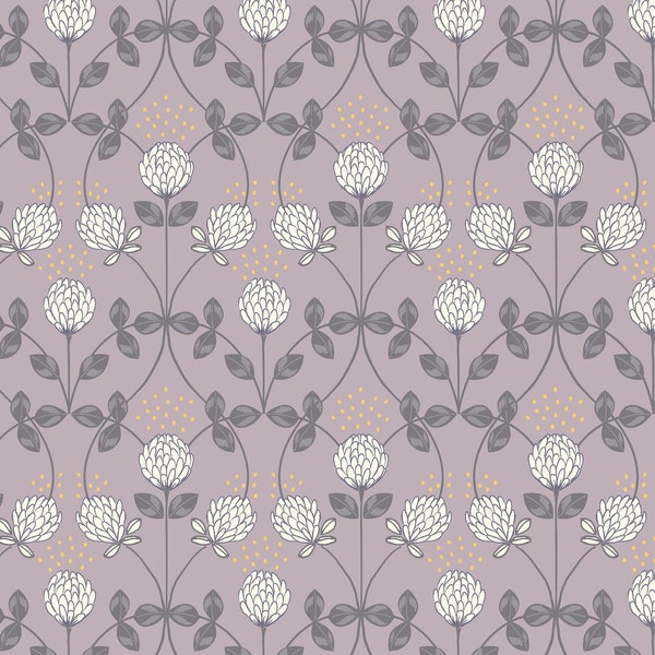 Clover on Lavender with Gold Metallic Quilting Cotton Fabric from Honey Bee for Lewis & Irene - #A653.2 - Continuous 1/2 Yard