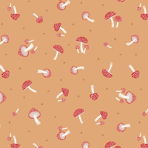 Woodland Mushrooms on Light Rust Quilting Cotton Fabric from Evergreen for Lewis & Irene - #A694.2 - Continuous 1/2 Yard