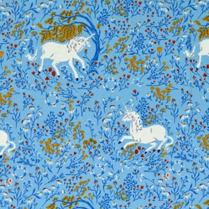 Unicorn on Blue Cotton Fabric - Heather Ross 20th Anniversary Collection - Windham Fabrics - Far Far Away - #39657-4 - Continuous 1/2 Yard