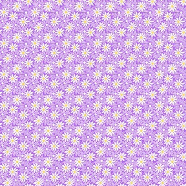 Monotoned Daisies Lilac Quilt Cotton Fabric from Nana Mae VII by Henry Glass Fabrics - 1930's Reproductions - 897-55 - Continuous 1/2 Yard