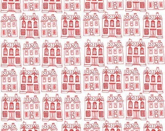 Red Houses on White Quilt Cotton Fabric from Red Hot by Simple Simon & Co for Riley Blake Designs - C11677-WHITE - Continuous 1/2 Yard