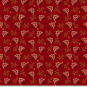 Tkanina bawełniana na kołdrę z motywem kwiatów koniczyny żurawinowej z kolekcji Baubles & Balsam autorstwa Kim Diehl – Henry Glass Fabrics nr 984-88 – 1/2 jarda