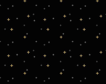 Sparkler Black Quilt Cotton Fabric by Melissa Mortenson for Riley Blake Designs - Gold Metallic Sparkle #SC650-BLACK - Continuous 1/2 Yard