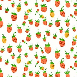 Strawberries White Quilt Cotton Fabric from Studio Edit by Heather Ross for Windham Fabrics #37024D-3 - Continuous 1/2 Yard