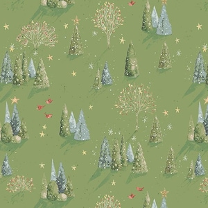 Christmas Trees Green Scenic Quilt Cotton Fabric from Magical Winterland by Lisa Audit for Riley Blake #C14941-CLOVER - Continuous 1/2 Yard
