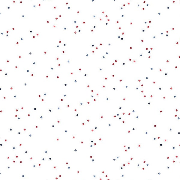 Tiny Red and Blue Confetti Blossoms on White Background - Christopher Thompson for Riley Blake Designs - C730-UNCLESAM - Continuous 1/2 Yard