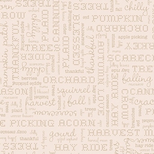 Autumn Words Latte Quilt Cotton Fabric from Autumn by Lori Holt of Bee in My Bonnet for Riley Blake - C14667-LATTE - Continuous 1/2 Yard