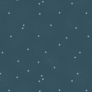 Puede incluir: Tela de color verde azulado oscuro con un patrón disperso de pequeños diseños florales azul claro y diminutos puntos. La tela tiene una textura sutil y un color consistente. Una regla está en el borde inferior.