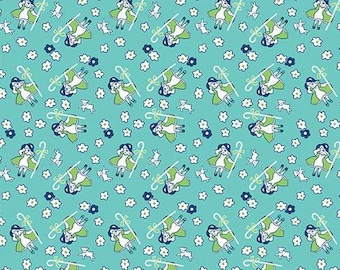 Bo Peep Cottage Blue Quilt Cotton Fabric from Storytime 30s by The RBD Designers for Riley Blake #C13863-COTTAGE - Continuous 1/2 Yard