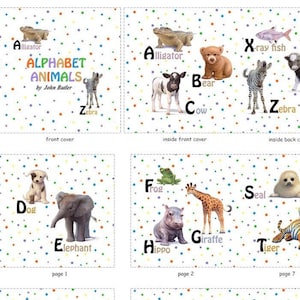 Alphabet Animal Friends White Quilt Cotton Book Panel - John Butler - Elizabeth&#39;s Studio #7300E-WHT - 36&quot; x 44&quot; Cloth Baby Book Fabric Panel