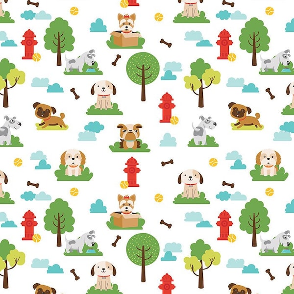 Dog and Puppy White Quilt Cotton Fabric from Pets by Lori Whitlock for Riley Blake Designs - C13650-WHITE - Continuous 1/2 Yard