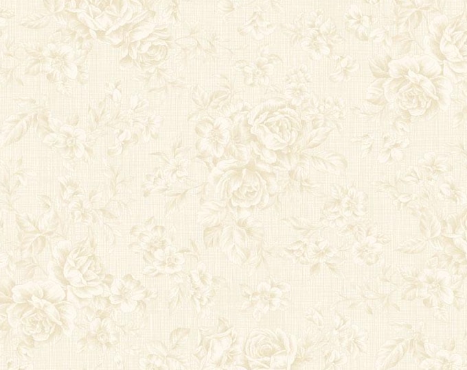 Tonal Roses Charlotte Cream Tonal Roses Floral Cotton Fabric - Clothworks #CY4613 ...