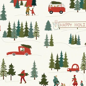 Christmas is in Town Main Print Cotton Holiday Fabric - Riley Blake #C14740-CREAM - Continuous 1/2 Yard