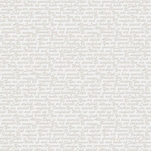 Tiny Script Cream Quilt Cotton Fabric from Fashionista by MMF Collection for Michael Miller Fabrics - CX11454-CREA - Continuous 1/2 Yard