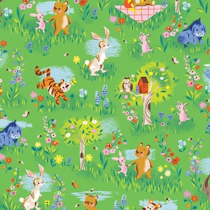 100 Aker Woods Main Print Green Quilt Cotton Fabric by Jill Howarth for Riley Blake Designs - C15170-GREEN - Continuous 1/2 Yard