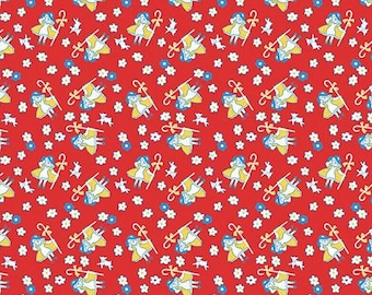Bo Peep Red Quilt Cotton Fabric from Storytime 30s by The RBD Designers for Riley Blake - 1930's - #C13863-RED - Continuous 1/2 Yard
