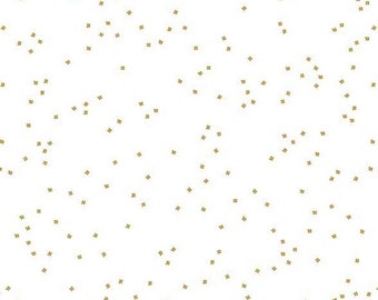 Tiny Gold Metallic Sparkle Confetti Blossoms on White by Christopher Thompson for Riley Blake Designs - SC730-GOLD - Continuous 1/2 Yard