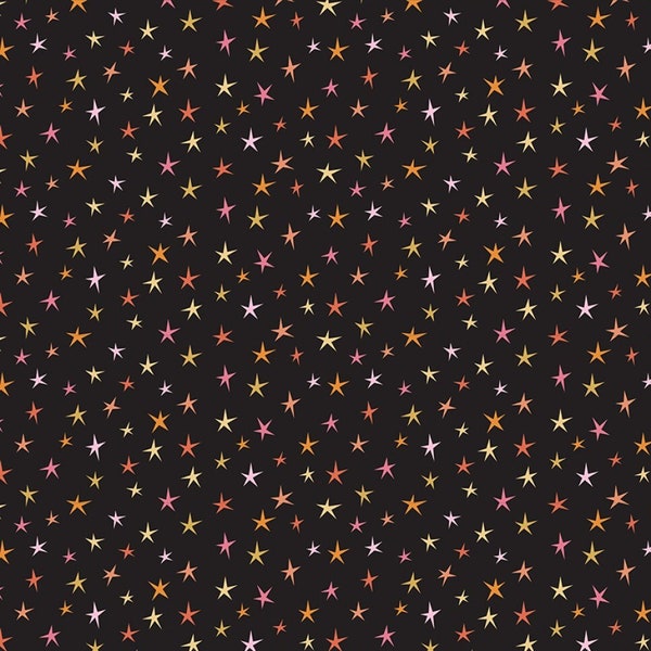 Sparkly Stars Black Quilt Cotton Fabric from Kitty Loves Candy by Poppie Cotton Collection - KC23918 - Continuous 1/2 Yard