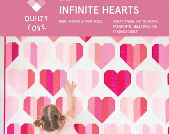 Infinite Hearts Quilt Pattern by Emily Dennis from Quilty Love - Precut/Stash Friendly - Paper Pattern with Instructions for 5 Quilt Sizes