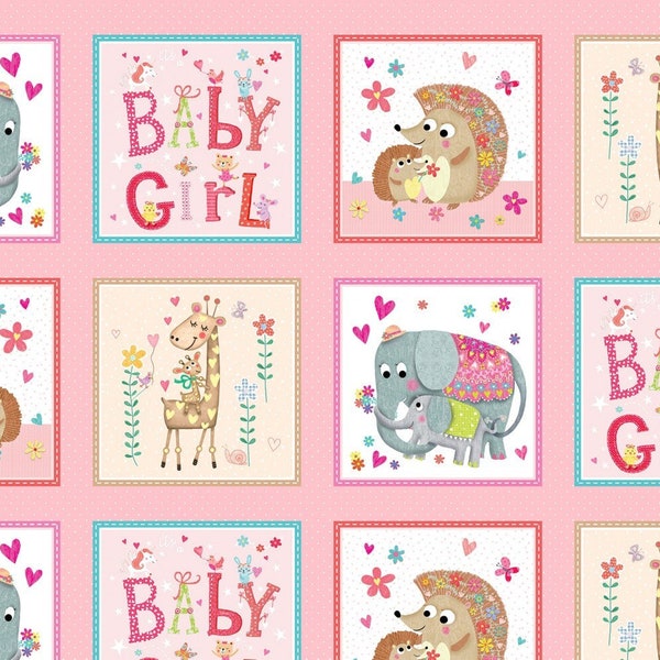 Pink Sugar & Spice Girls Quilt Cotton Fabric Panel from Baby Love by Tracy Cottingham - Michael Miller - DC11595-PINK - 21”x44" Cotton Panel